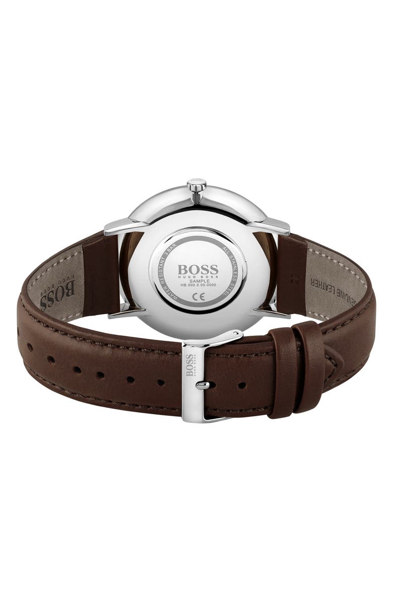 BOSS Skyliner Leather Strap Watch, 40mm, Alternate, color,