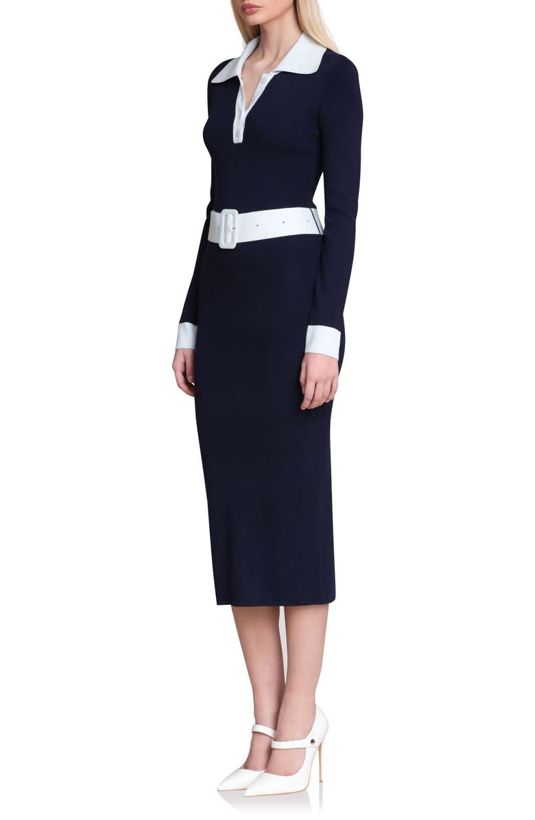 Avec Les Filles Long Sleeve Polo Dress, Alternate, color, Navy Colorblock