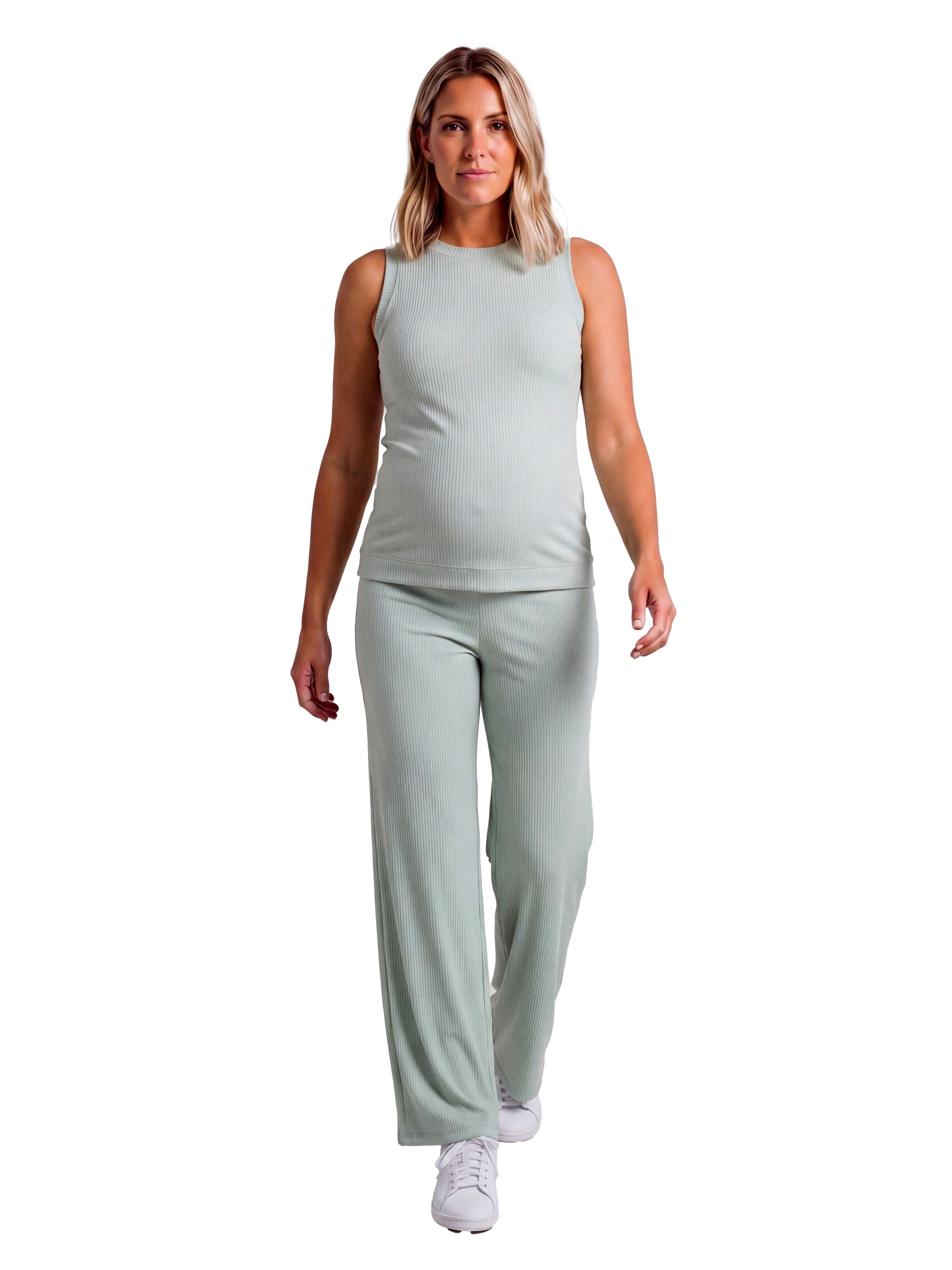 Maternity Basic Ribbed Knit Tank Top and Elastic Waist Wide Leg Pant Set - image 5