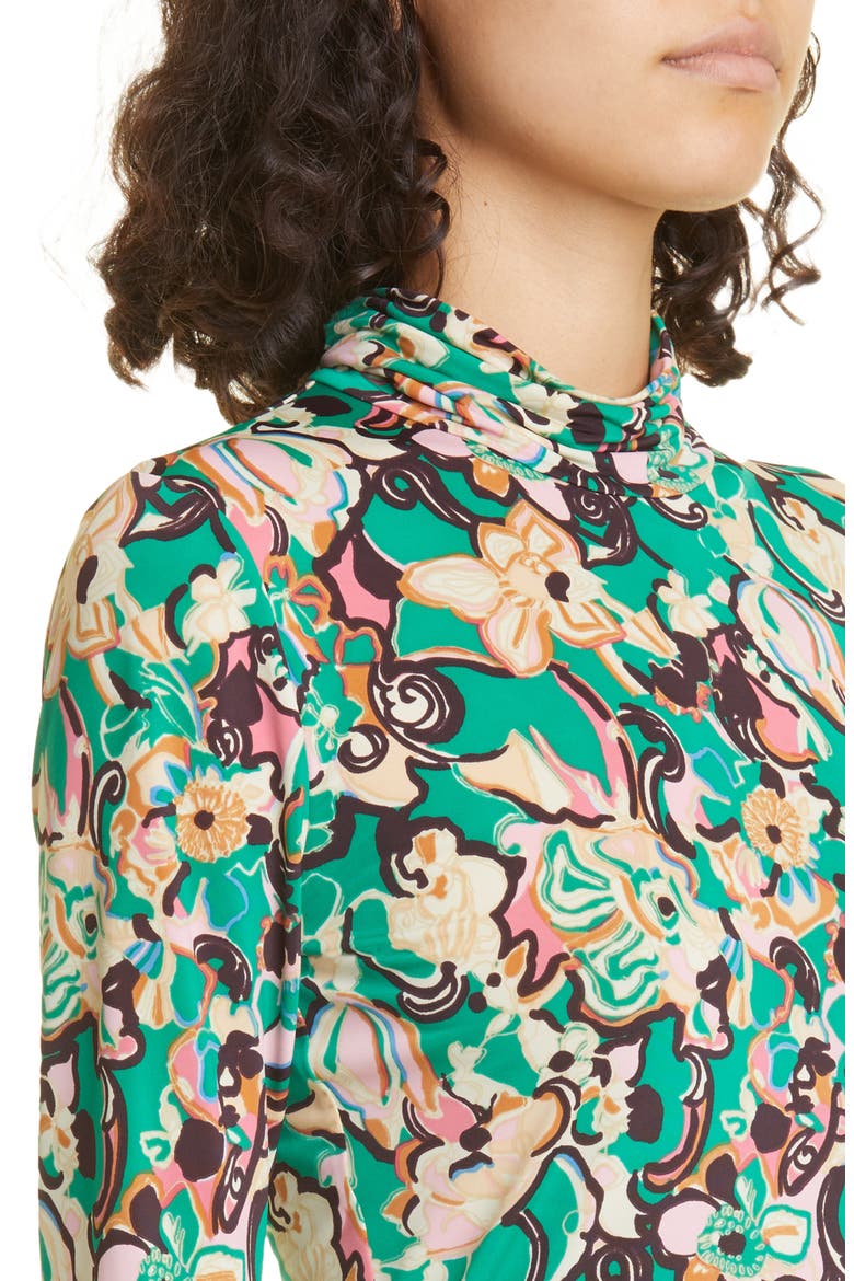 James Floral Print Turtleneck Top, Alternate, color, EMERALD MULTI