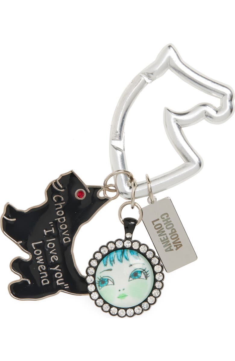 Chopova Lowena Dog I Love You Bag Charm, Main, color, Silver Multi