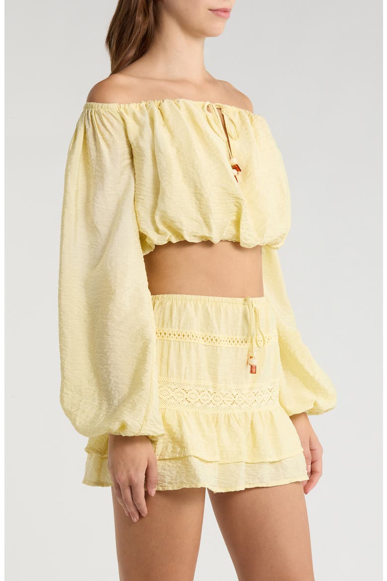 Off the Shoulder Bubble Hem Top, Alternate, color, PASTEL YELLOW