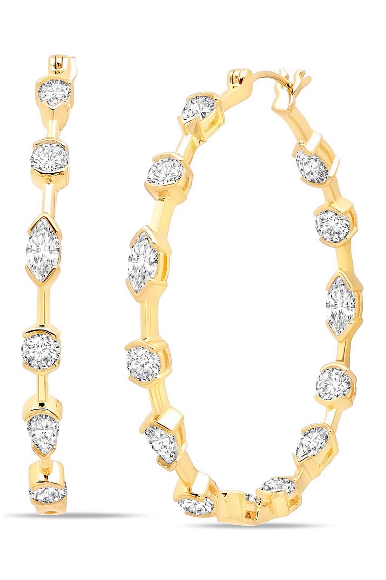 Multicut Cubic Zirconia Hoop Earrings, Main, color, 18KT YELLOW GOLD