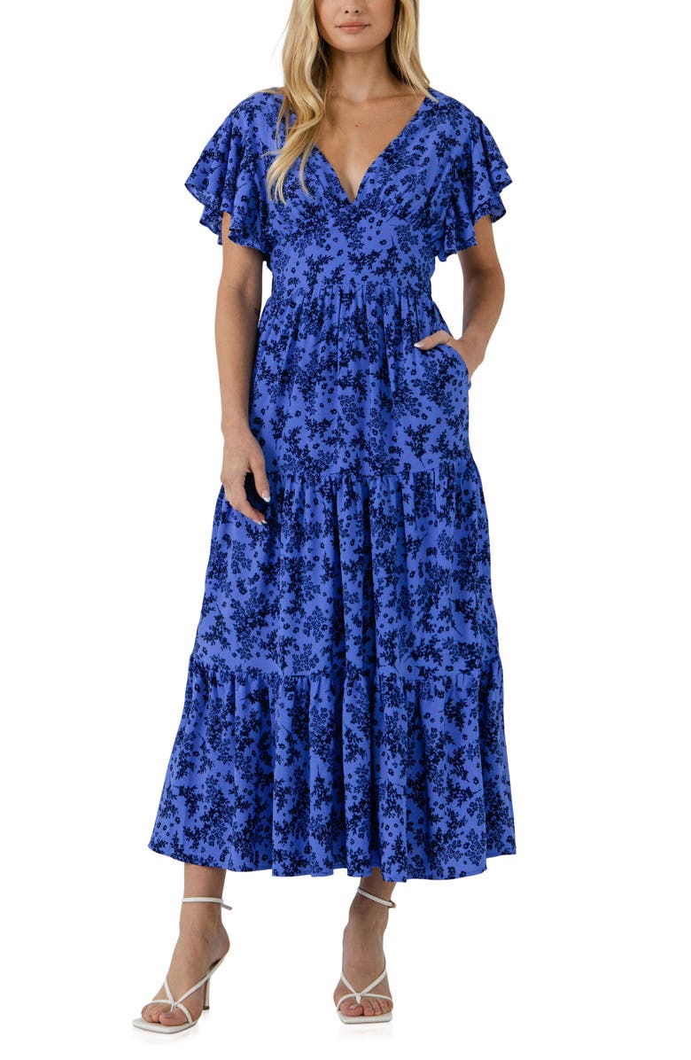 English Factory Floral Tiered Midi Dress, Main, color,