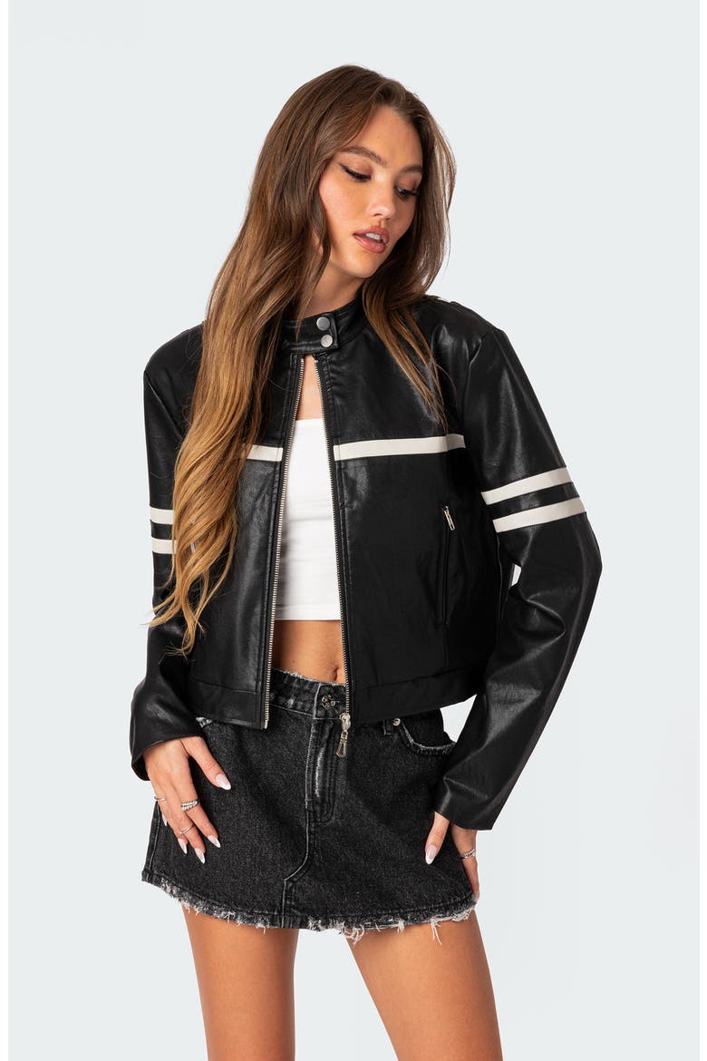 Rockstar Oversize Faux Leather Jacket, Alternate, color, BLACK-AND-WHITE