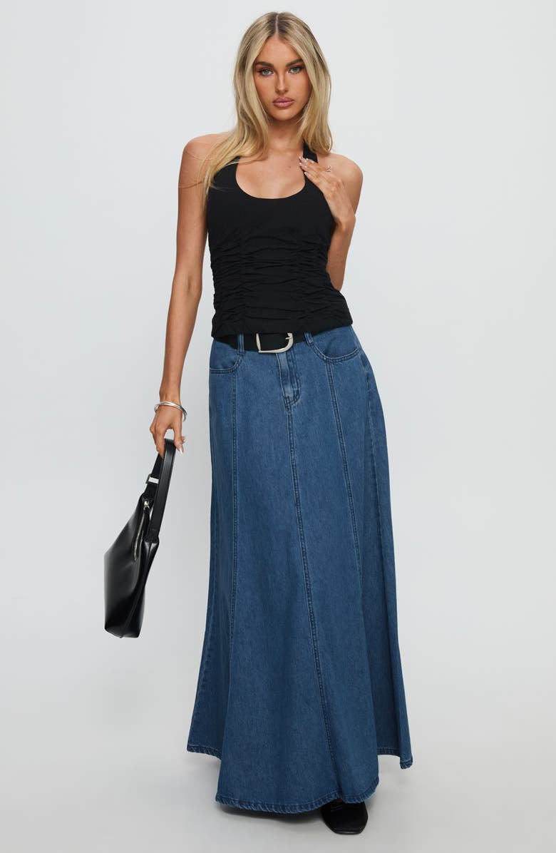 Princess Polly Nataliya Ruched Recycled Cotton Halter Top, Alternate, color, Black