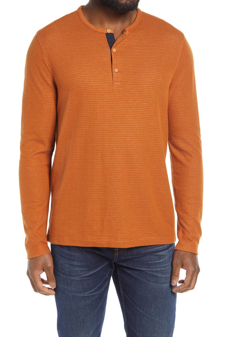 Stripe Long Sleeve Henley, Main, color, RUST GINGER WHITE TEXTURE
