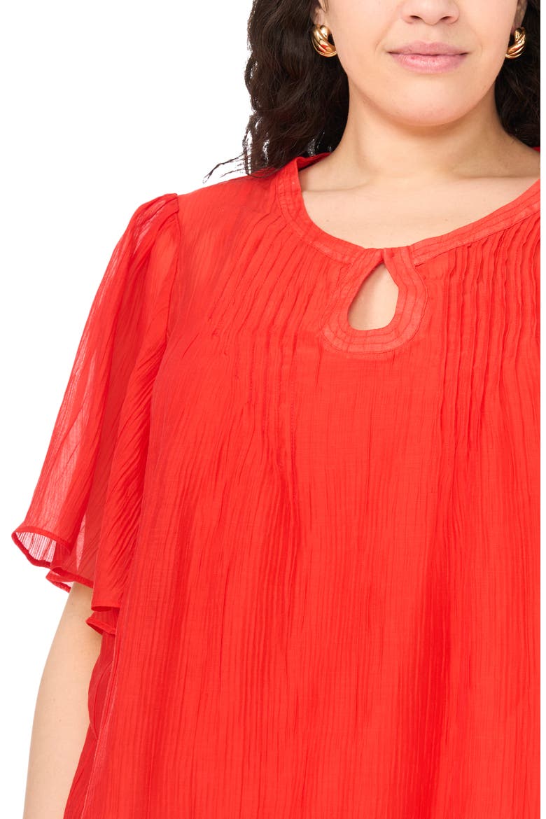 Keyhole Cutout Flutter Sleeve Crinkle Top, Alternate, color, LOBSTER RED