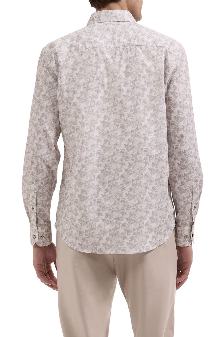 Julian Shaped Fit Leaf Print Stretch Button-Up Shirt, Alternate, color, LIMESTONE
