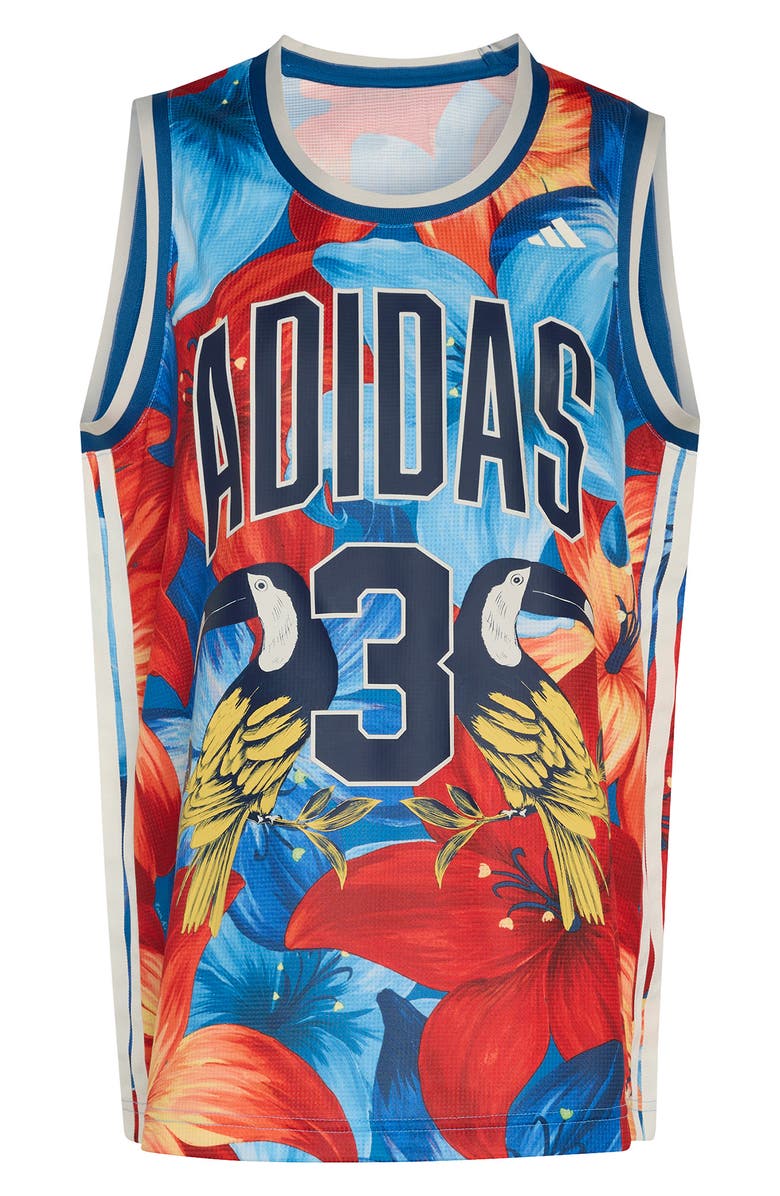 adidas x FARM Rio Jersey Tank, Alternate, color, Light Blue/ Cream/ Marine