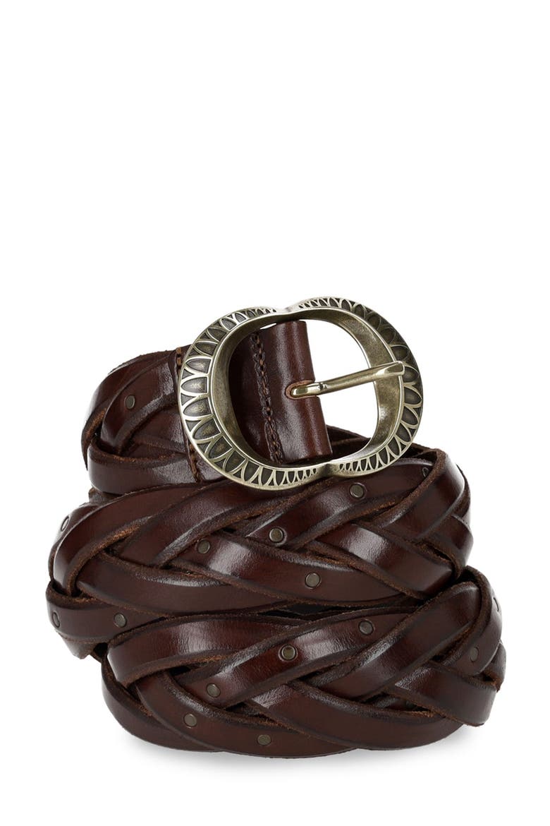 Woven Leather Studded Belt, Alternate, color, Leather
