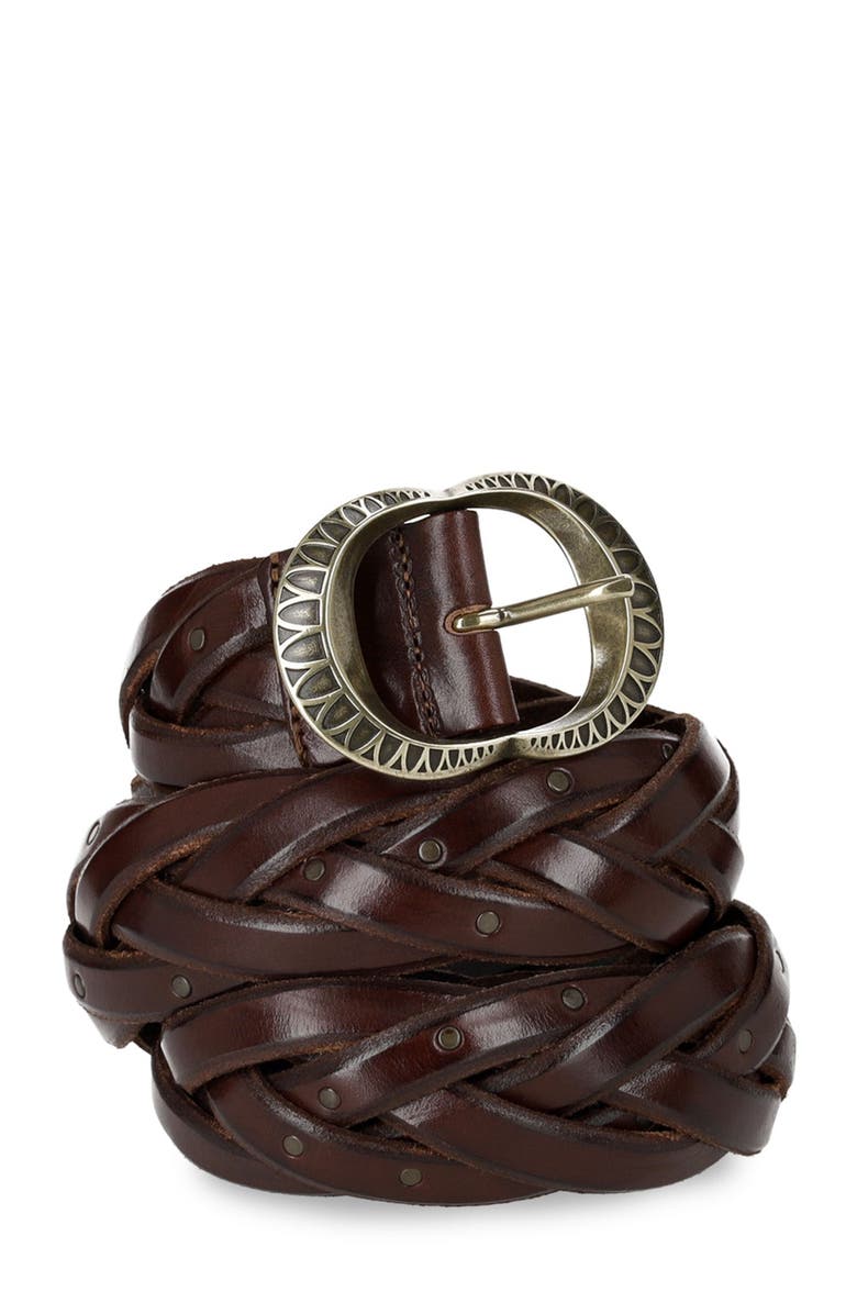 Fortela Woven Leather Studded Belt, Alternate, color, Leather