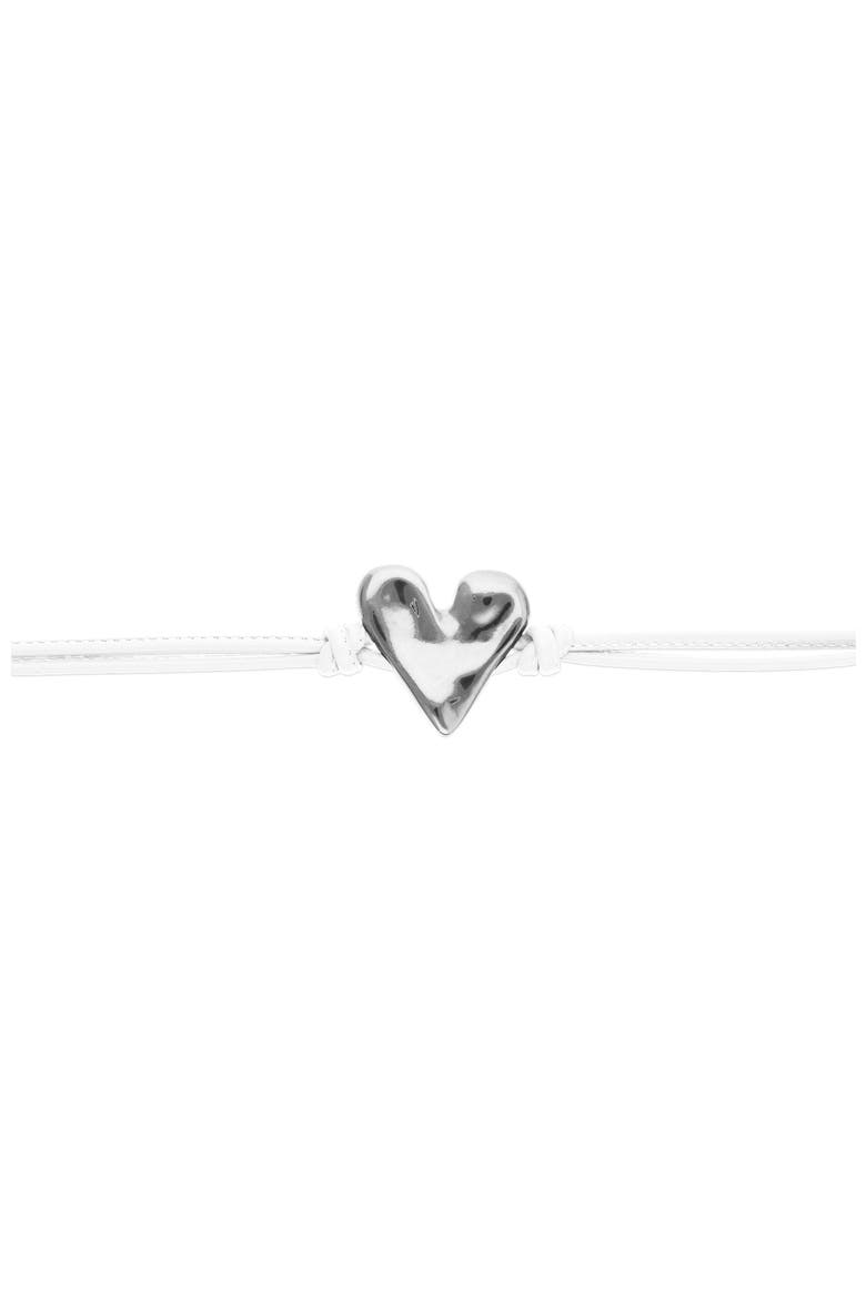 White Leather Bracelet with Sterling Silver-Plated Heart Detail, Alternate, color, Silver