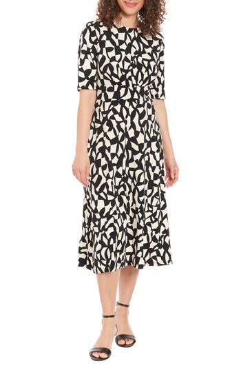 London Times Short Sleeve Midi Dress In Multi