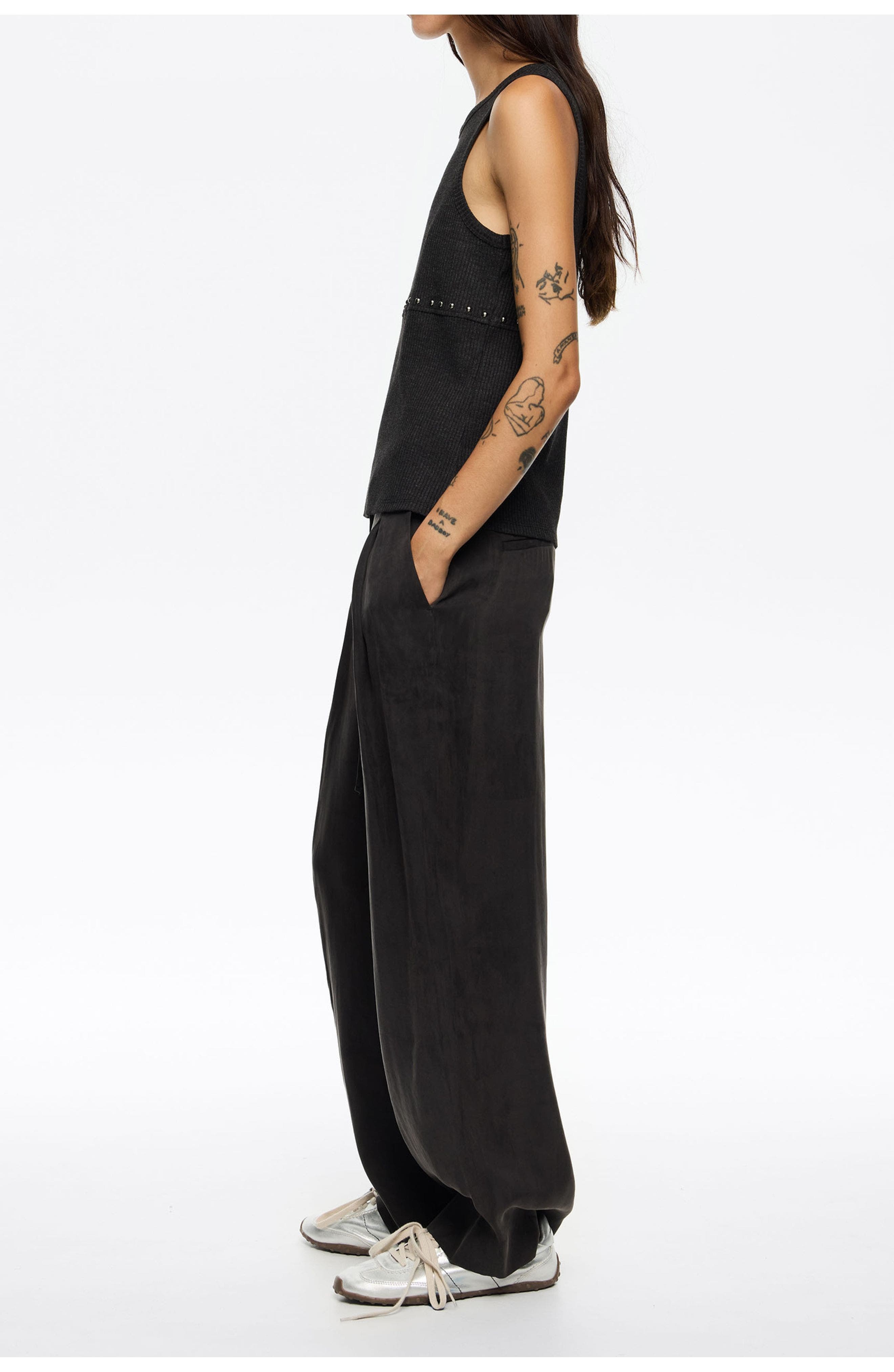 Washed Black Fluid Darted Trousers - image 2