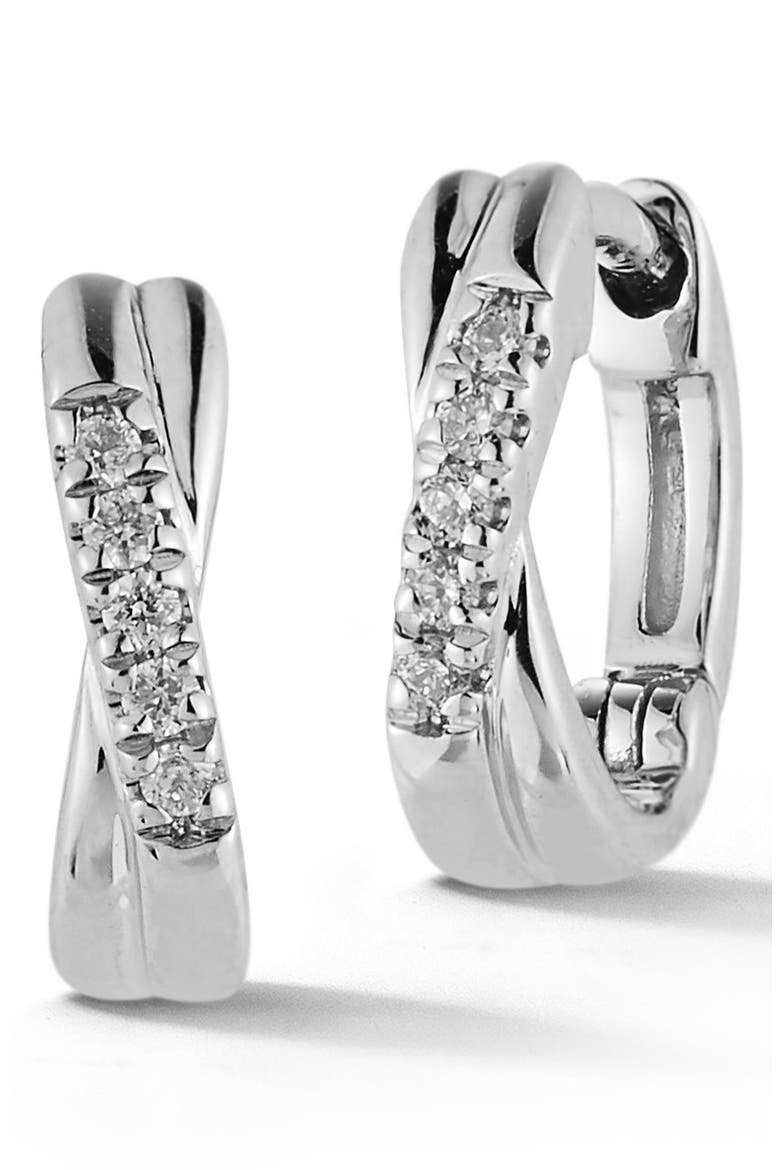 Sylvie Rose Pavé Diamond Huggie Hoop Earrings, Main, color, WHITE GOLD/ DIAMOND