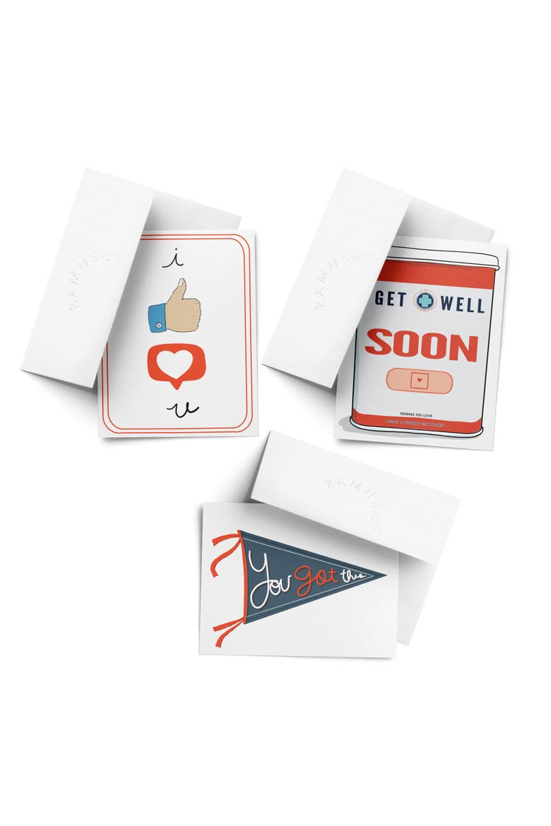 Sympathy Greeting Card Pack (3ct) "I Like Like You, Pennant, Get Well Soon", Main, color, Multi-Pack