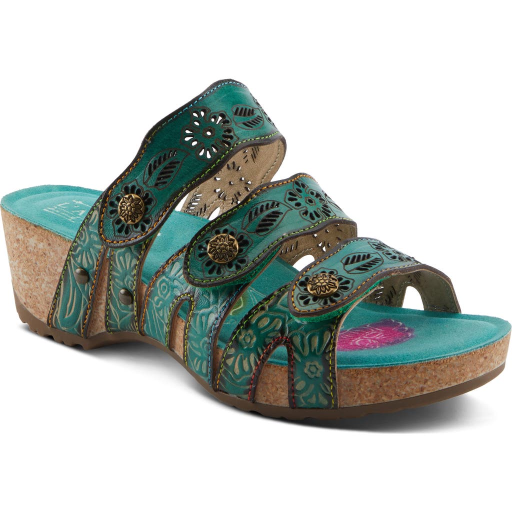 L'artiste By Spring Step Carbone Platform Slide Sandal In Green Multi