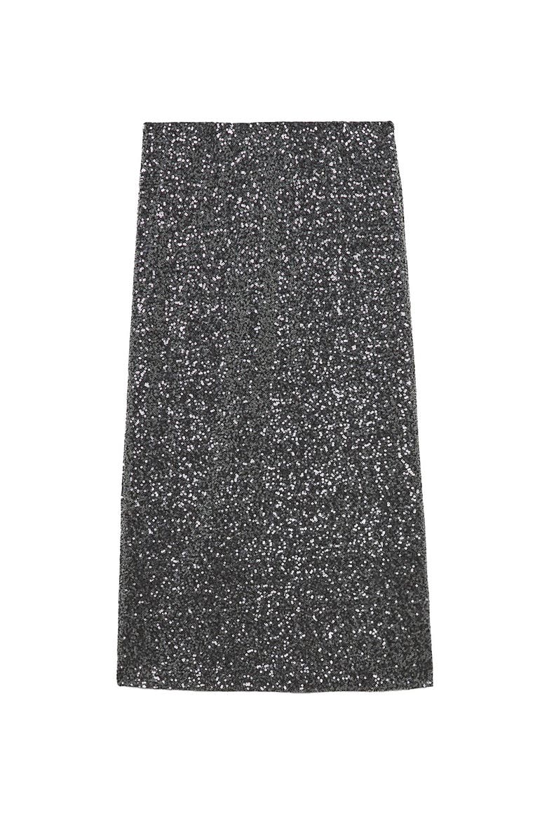 Longuette Skirt With Sequins, Alternate, color, Metallic Silver