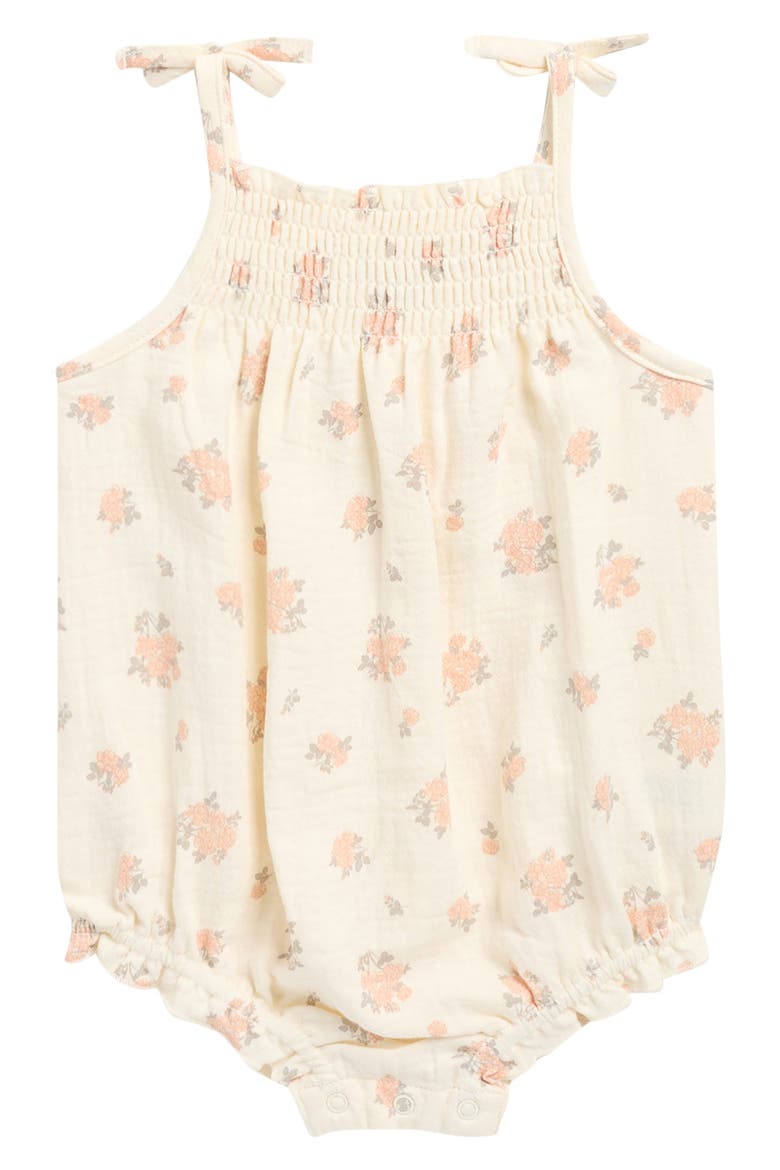 Smocked Yoke Organic Cotton Romper, Main, color, IVORY