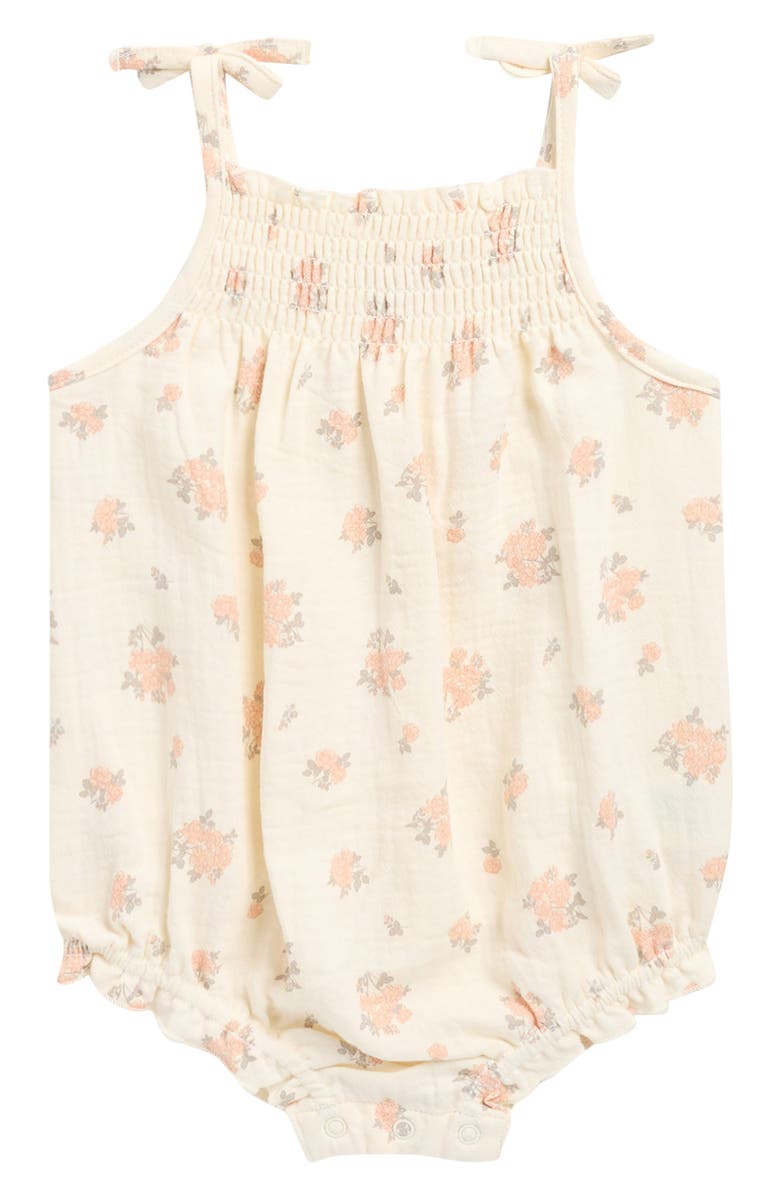 QUINCY MAE Smocked Yoke Organic Cotton Romper, Main, color, Ivory