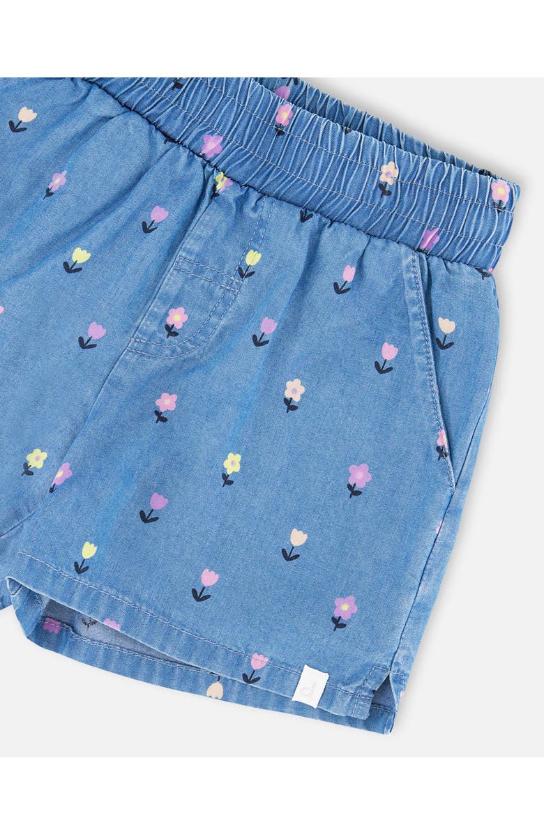 Deux par Deux Chambray Elastic Waist Flower Shorts, Alternate, color, Blue Floral Print