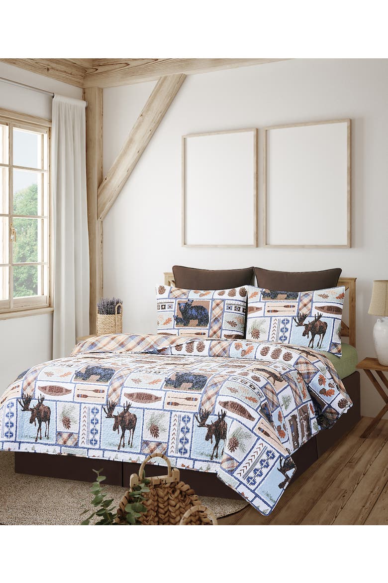 Oakley Rustic Lodge Cotton Quilt Set  - Reversible and Machine Washable, Alternate, color, Beige