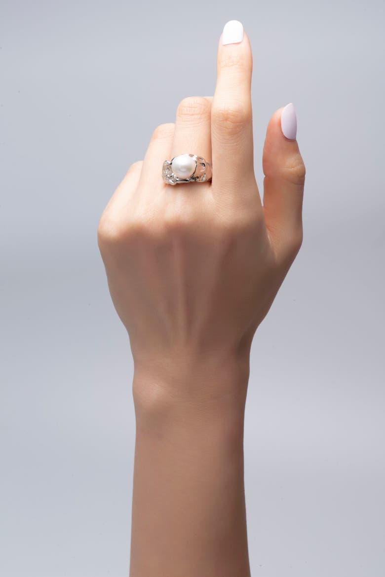 Nora Freshwater Pearl Molten Statement Ring, Alternate, color, Silver
