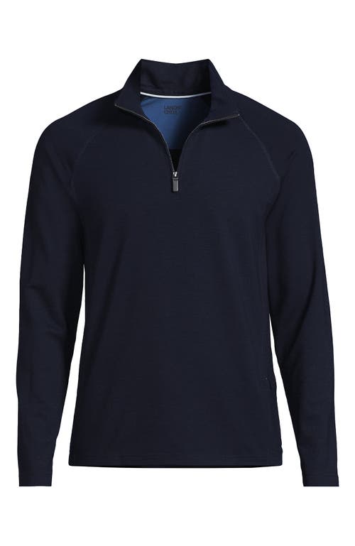 Lands' End Long Sleeve Raglan Hybrid Quarter Zip In Blue