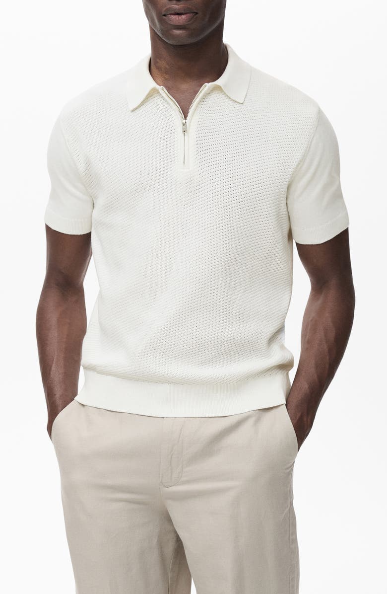 MANGO Openwork Knit Quarter Zip Polo, Main, color, 