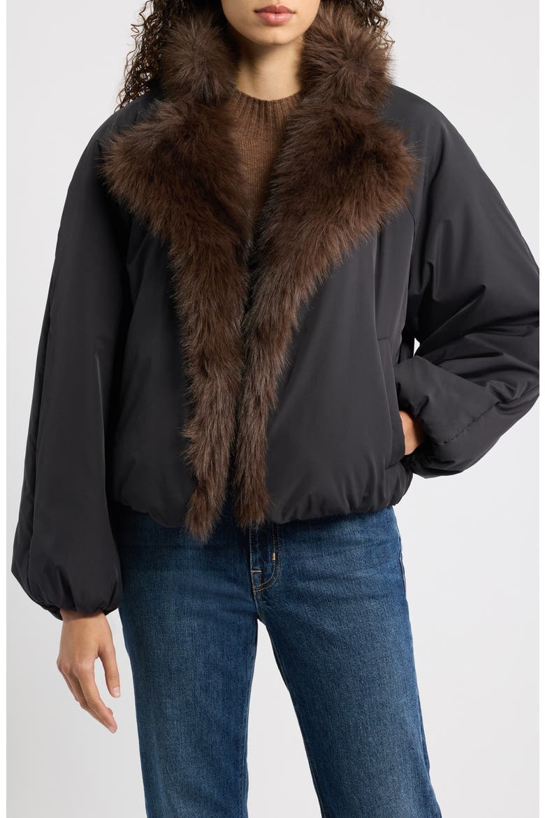 Nikki Faux Fur Collar Coat, Alternate, color, BLACK