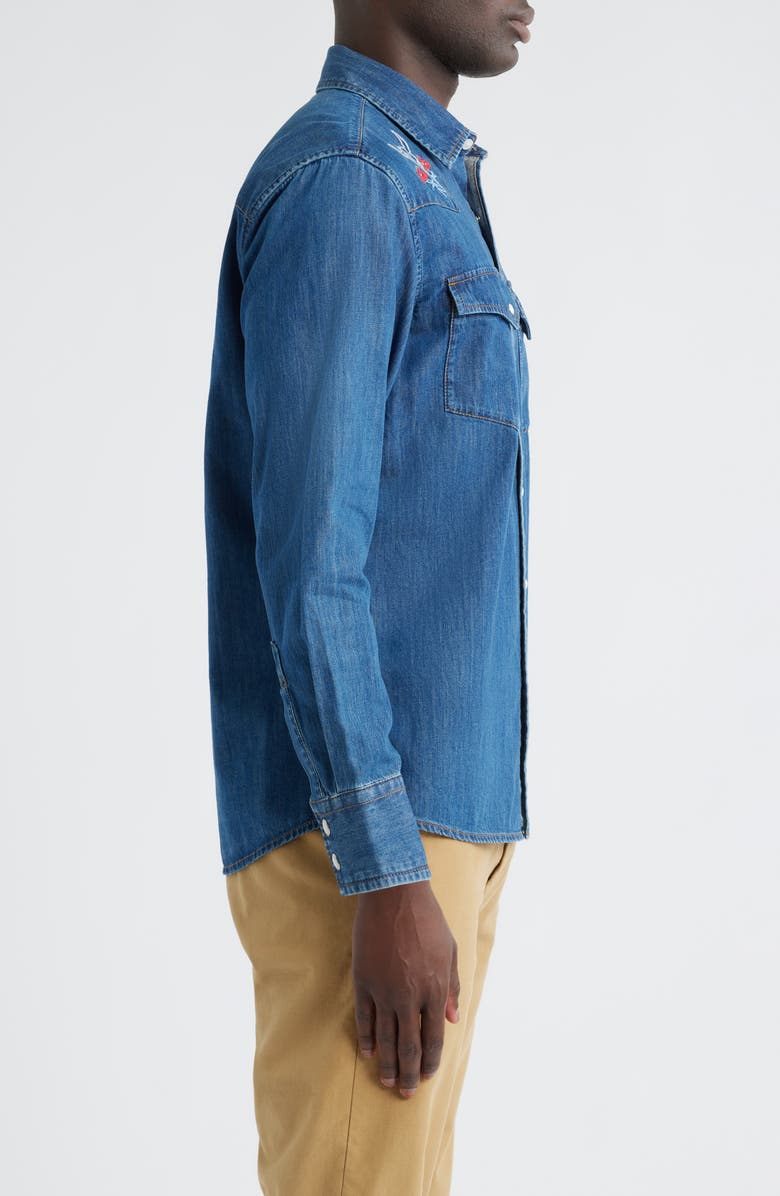 Pendleton Gambler Embroidered Snap-Up Denim Shirt, Alternate, color, Denim/ Bison Rose