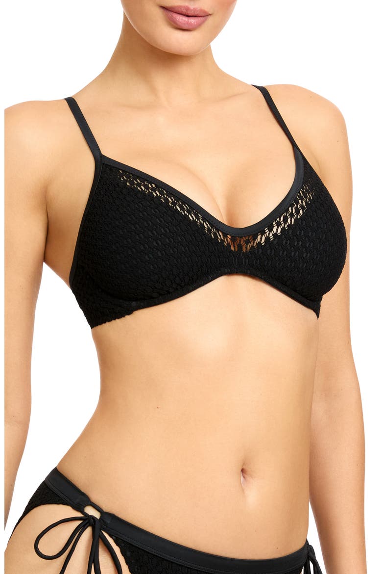 Open Stitch Triangle Bikini Top, Alternate, color, BLACK