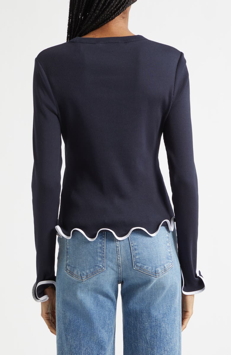 Veronica Beard Elianne Ruffle Top, Alternate, color, Navy White