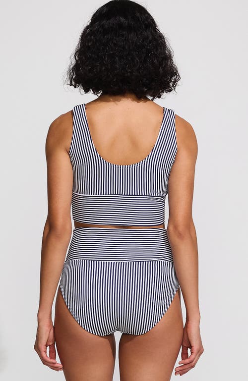 Lands' End Tugless Tankini Top And High Waisted Bottom Swimsuit Set In Deep Sea Navy Mini Stripe
