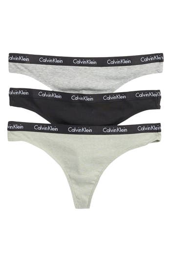 Calvin Klein Assorted 3-pack Rib Thongs In Black/grey/light Beige