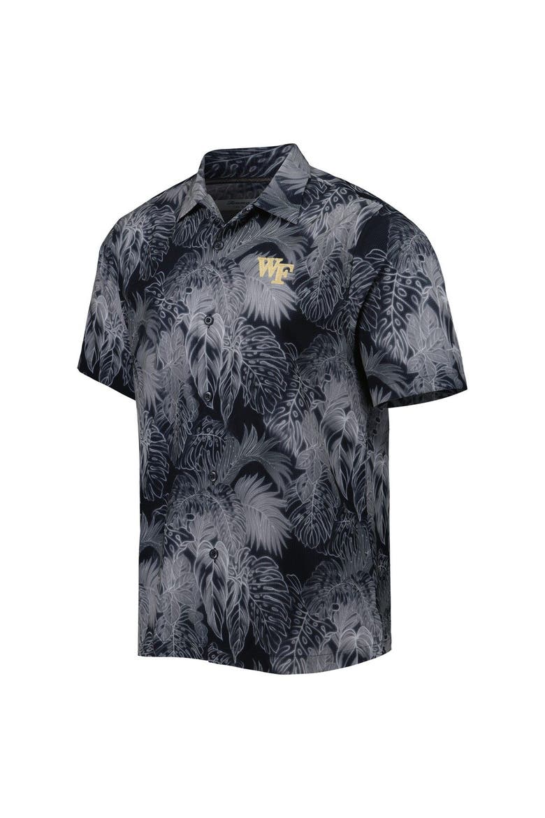 Men's Tommy Bahama Black Wake Forest Demon Deacons Coast Luminescent Frond IslandZone Button-Up Camp Shirt, Alternate, color, Black