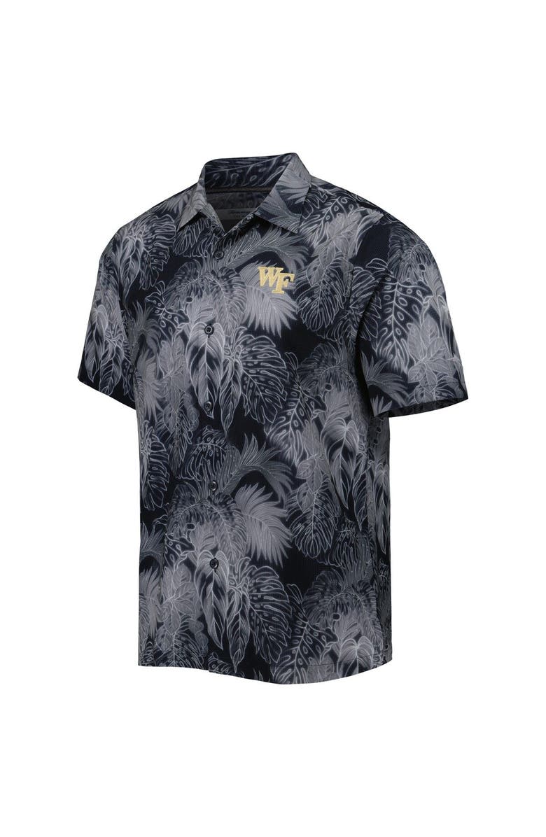 Tommy Bahama Men's Tommy Bahama Black Wake Forest Demon Deacons Coast Luminescent Frond IslandZone Button-Up Camp Shirt, Alternate, color, Black