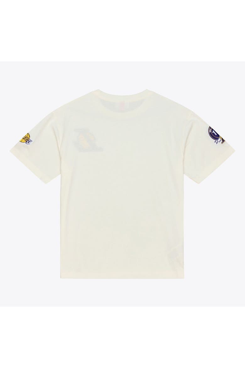 Men's Mitchell & Ness Cream Los Angeles Lakers Hardwood Classics Chainstitch Premium T-Shirt, Alternate, color, Cream