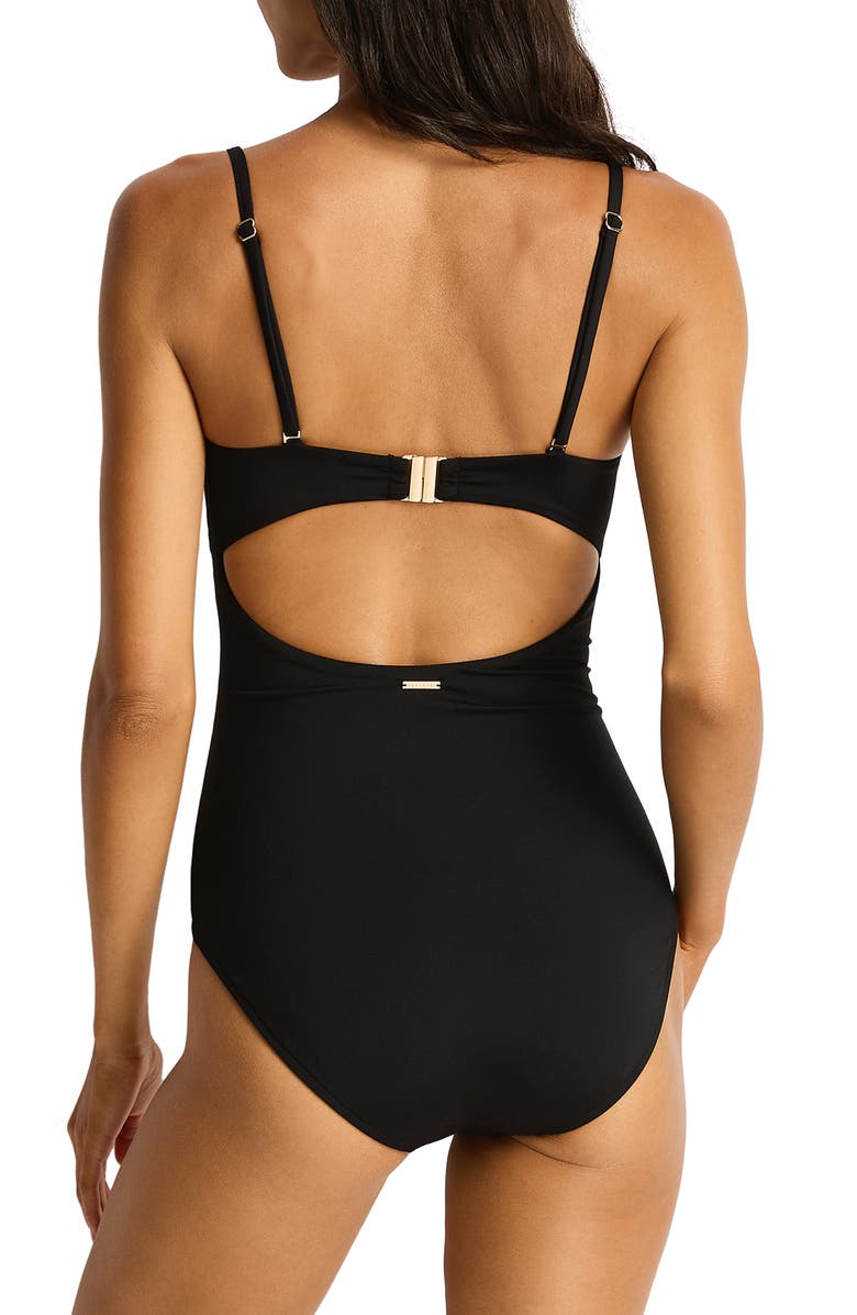Sea Level Elysian Embroidered V-Notch One-Piece Swimsuit, Alternate, color, Black