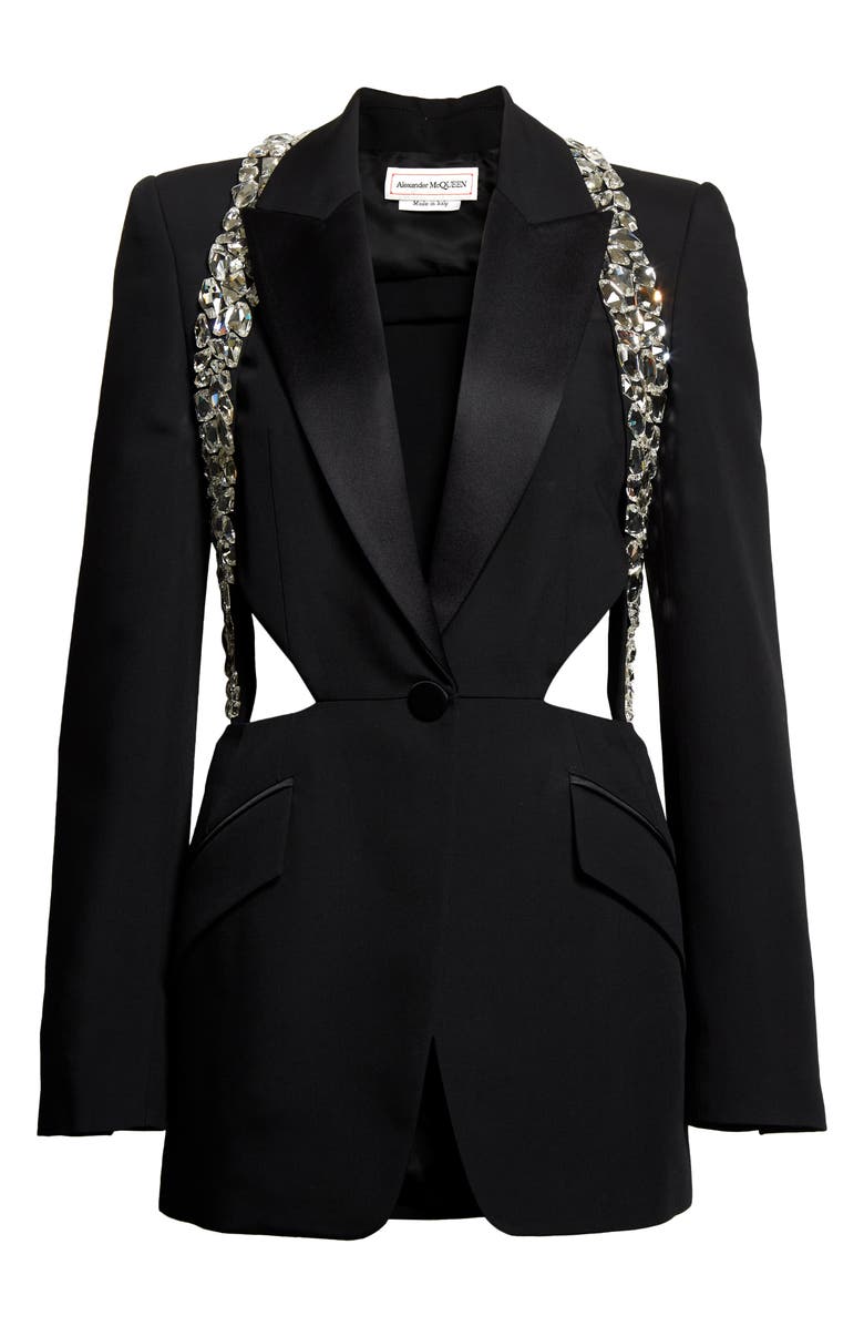 McQueen Crystal Shard Harness Wool Blazer, Alternate, color,