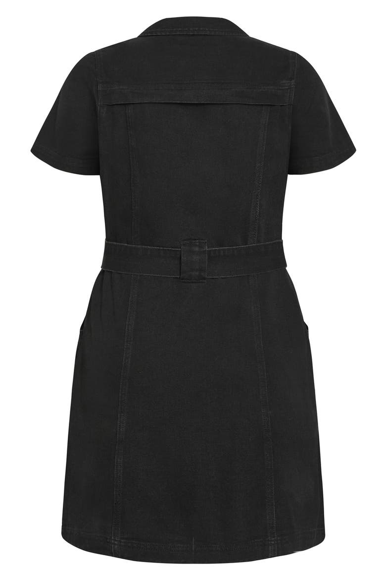Melina Belted Denim Minidress, Alternate, color, BLACK