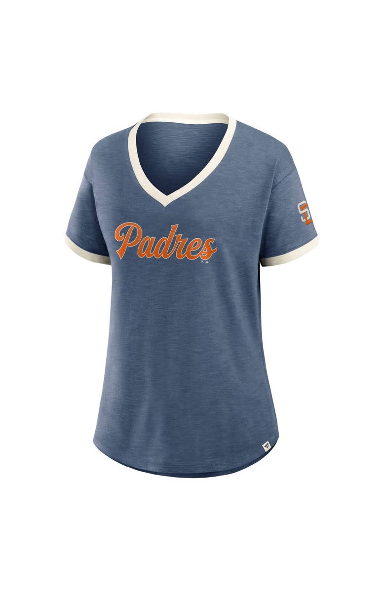 FANATICS Women's Fanatics Navy San Diego Padres Relaxed Fit Vintage Play​ Slub V-Neck Fashion Top, Alternate, color, Navy
