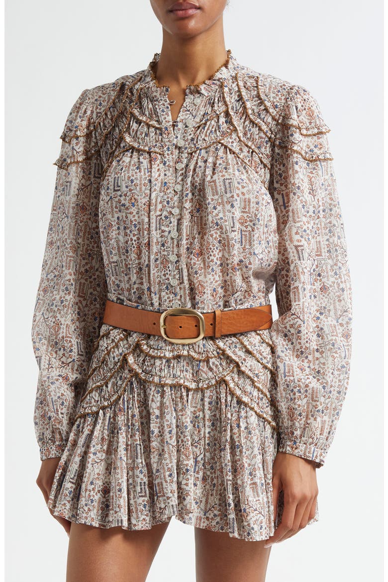 Christa Print Cotton Ruffled Button-Up Shirt, Main, color, ECRU