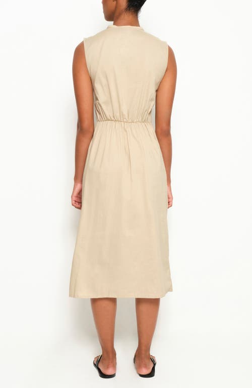 The Lulo Project Hortensia Tie Front Stretch Cotton Midi Dress In Camel