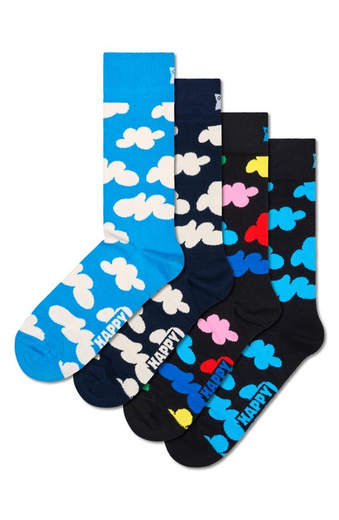 Cloudy Assorted 4-Pack Cotton Blend Crew Socks Gift Box