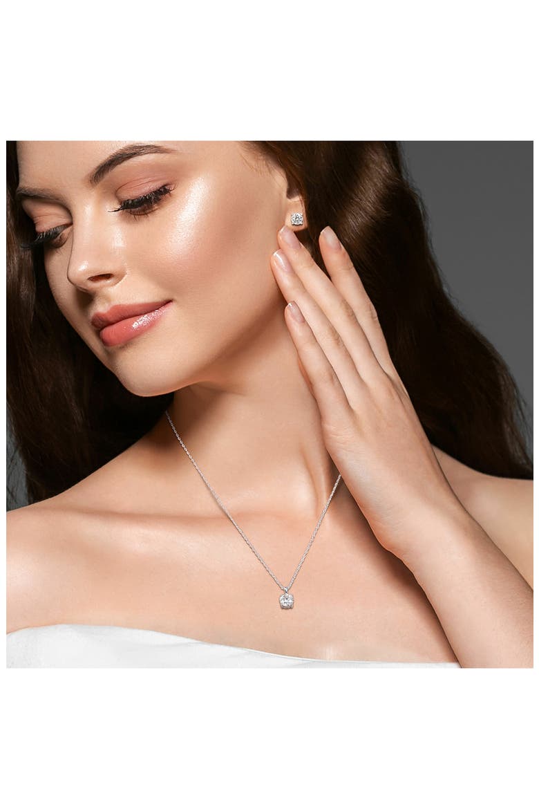 Round Lab Grown Moissanite Pendant Necklace & Stud Earrings Set, Alternate, color, SILVER