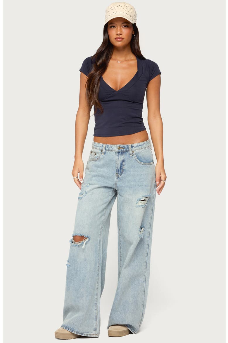 Docie Plunge V-Neck Cropped Top, Alternate, color, NAVY