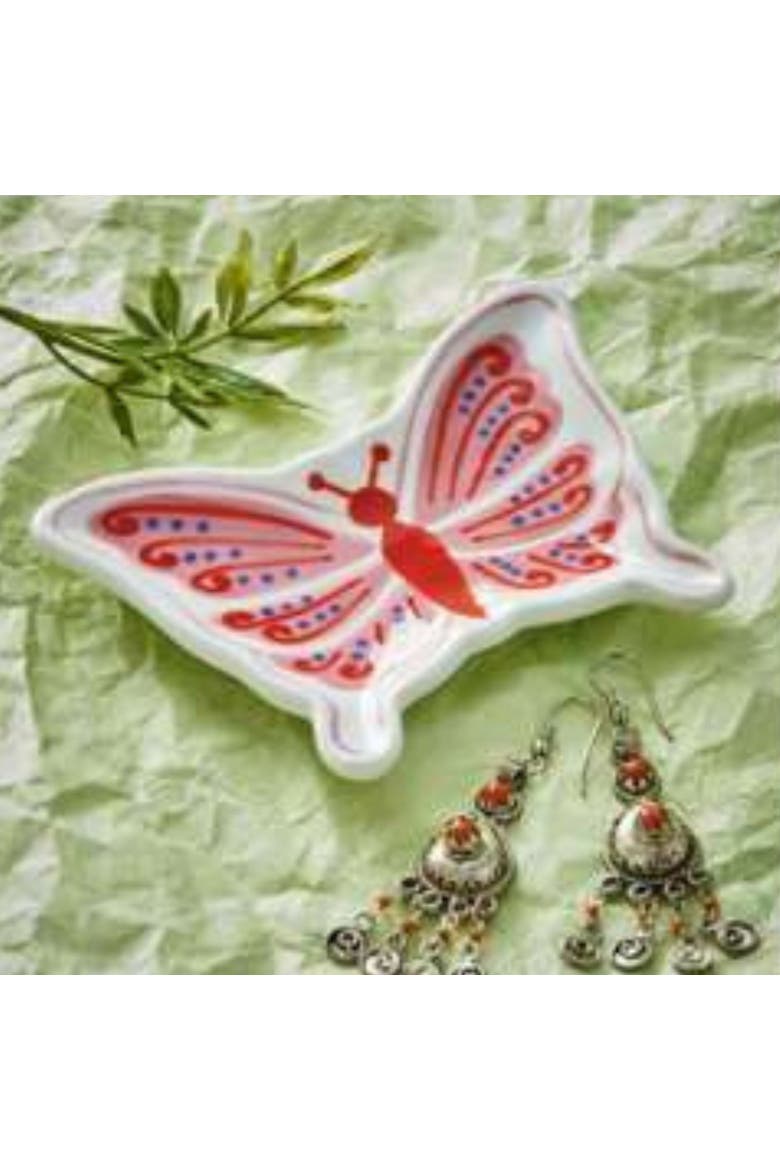 Butterfly Trinket Dish Multi Ceramic Everyday, Alternate, color, Pink