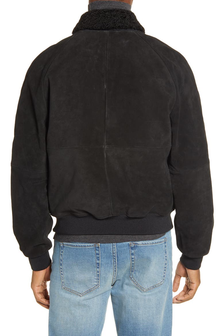 x Alex Costa Fleece Collar Suede Bomber Jacket, Alternate, color, BLACK ROCK